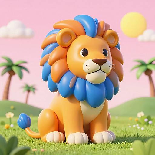 Stylized Lion with Bright Mane