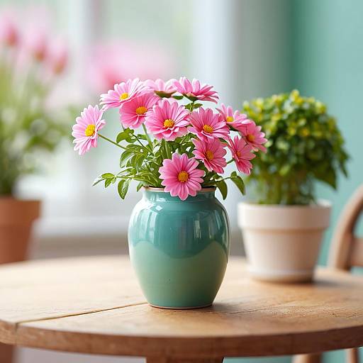 Photorealistic Pink Flower Still Life with Food