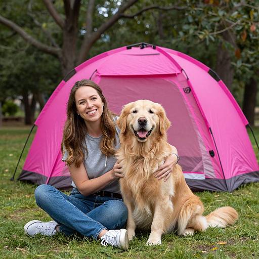 Woman and Golden Retriever Outdoors