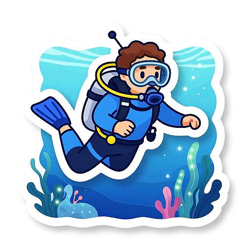 Whimsical Deep-Sea Diver Sticker Art