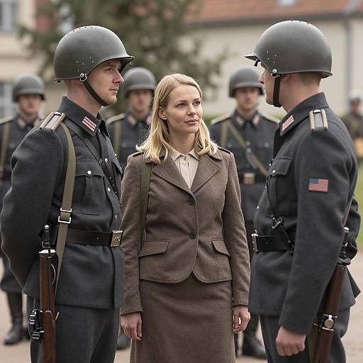 Blonde Woman Surrounded by German Soldiers
