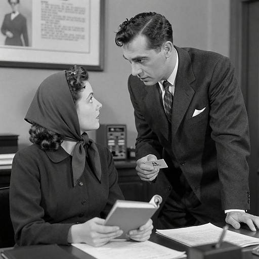 1940s Office Encounter in Black and White