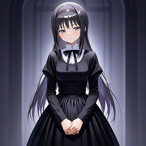 Illustration of Akemi homura (black dress), mahou shoujo madoka magica in the style of Nabe puyo