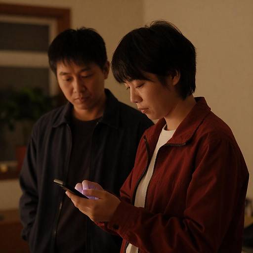 Two Asian Figures in Orange Room