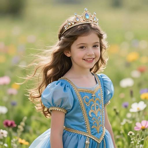 Young Princess in Embroidered Blue Dress