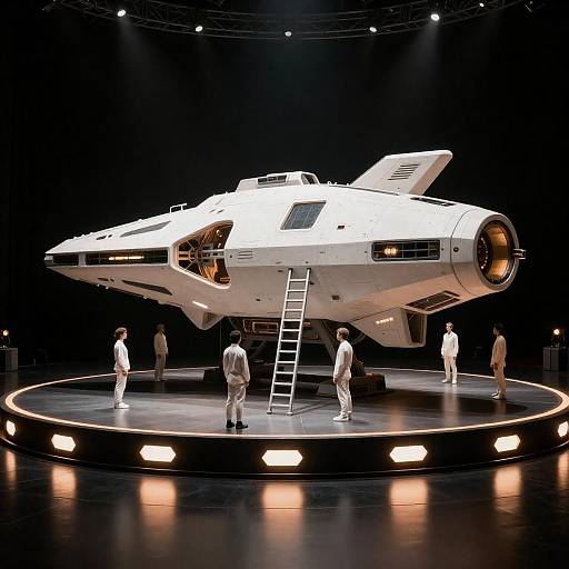 Illuminated Futuristic White Spaceship Stage Set