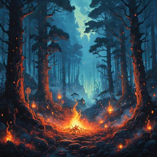 Enchanted Forest with Glowing Embers