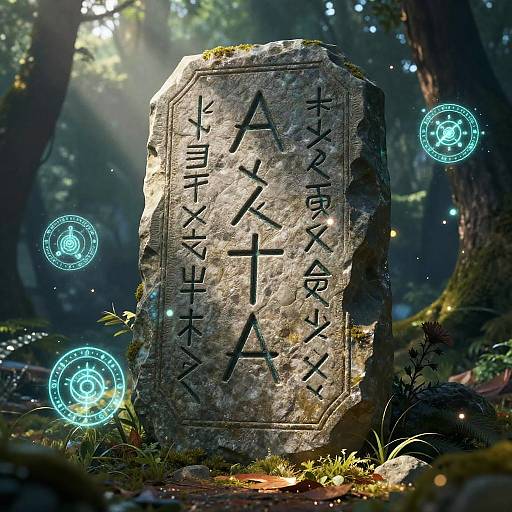 Mystical Stone Tablet with Ancient Rune Carvings