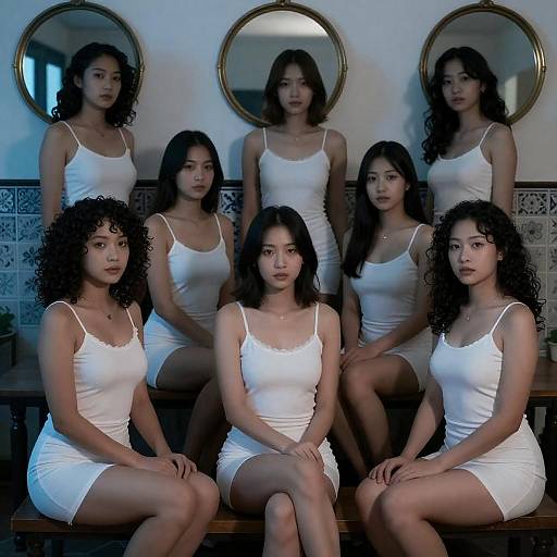 Blue Tinted Lingerie Group Portrait with Mirrors