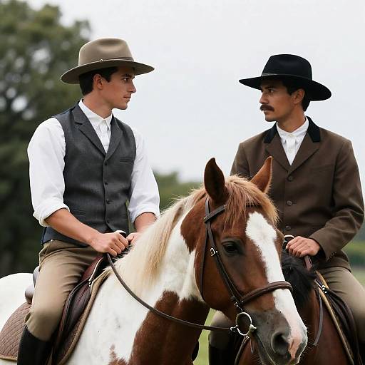 Two Horsemen Under a Blue Sky