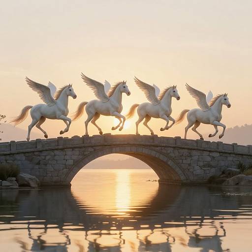 Majestic Winged Horses on Stone Bridge