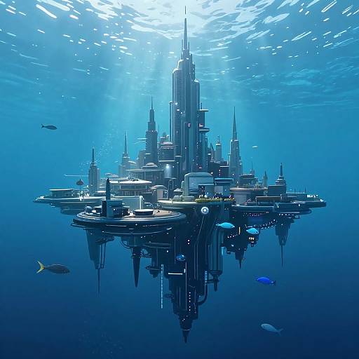 Underwater Cyberpunk Floating Metropolis