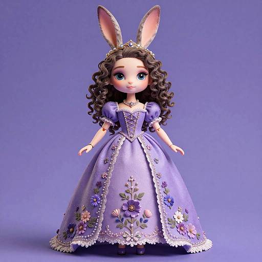 Whimsical Doll with Rabbit Ears in Purple Gown