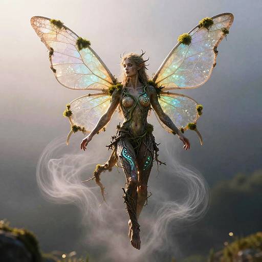 Ancient Dryad with Bioluminescent Vine Tattoos