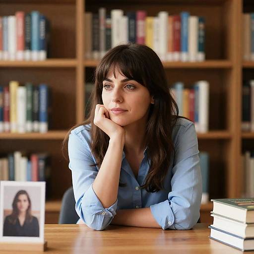 Calm Woman in Library Setting