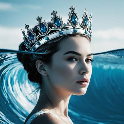 Woman Wearing Silver Crown with Blue Gems in Water