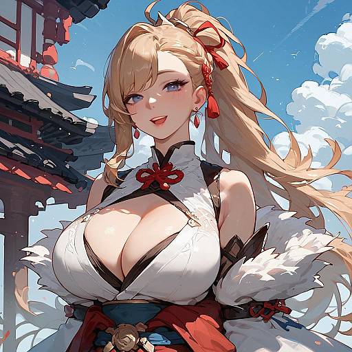 Smiling Ponytail Anime Girl in Red