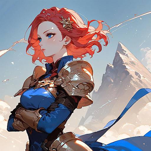 Red-Haired Girl on Mountain Top