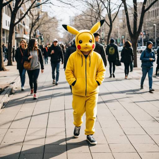 Person Wearing Pikachu Costume Walking on City Sidewalk