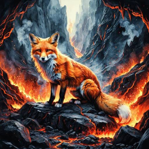 Fiery Fox in Volcanic Glen Fiery Fox in Volcanic Glen