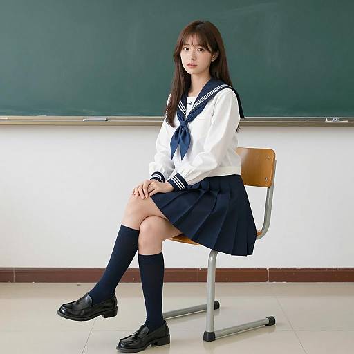 Classroom Scene with Asian Woman in Sailor Outfit