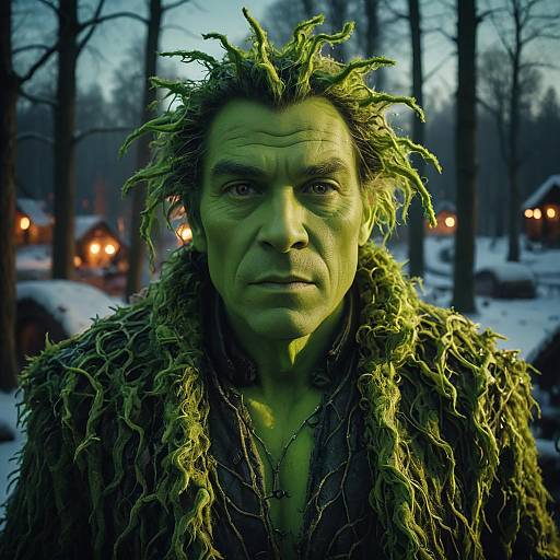 Man in Grinch Costume with Vine Texture