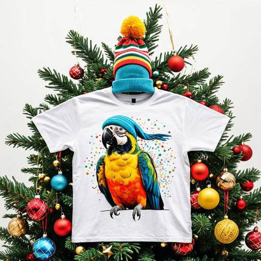 Colorful Parrot T-Shirt on Christmas Tree