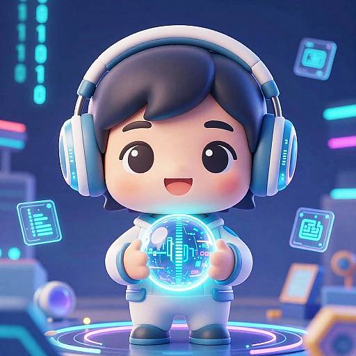 Chibi AI Assistant with Glowing Data Orb