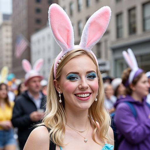 Smiling Blonde with Pink Bunny Headband