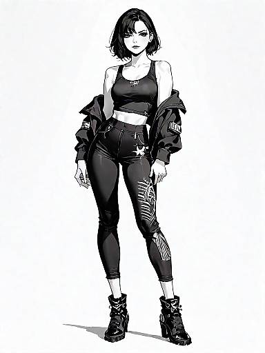 Woman in Urban Streetwear Full Body Illustration
