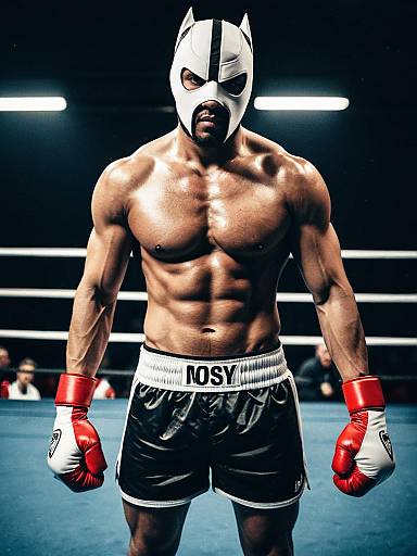 Boxer in Mask and Gloves in Ring