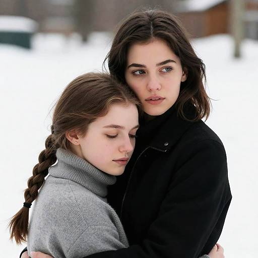 Embrace in a Snowy Landscape