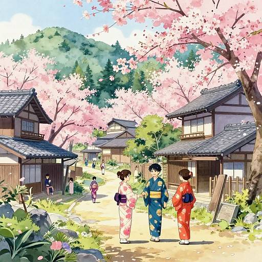 Serene Anime Forest Village Scene