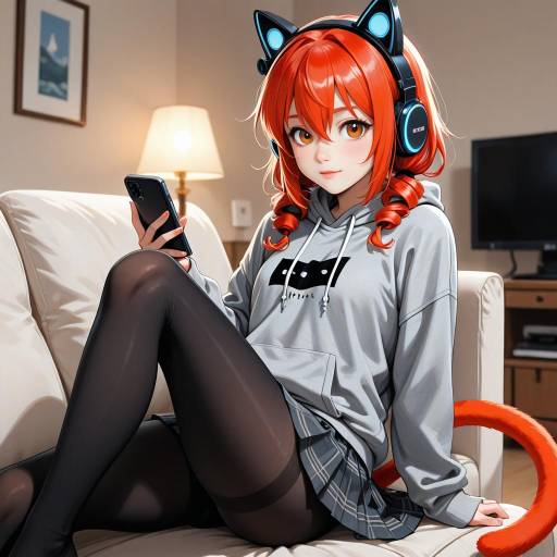 Playful Girl with Cat Ears at Home