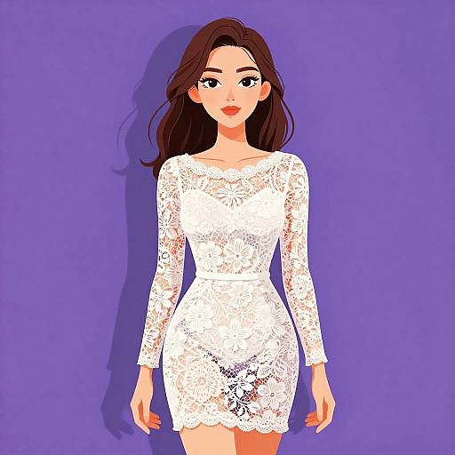 Romantic Woman in White Lace Dress