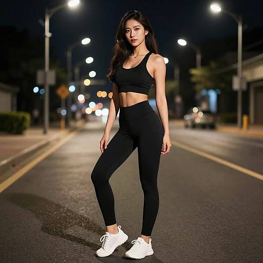 Confident Fit Woman on Night Street