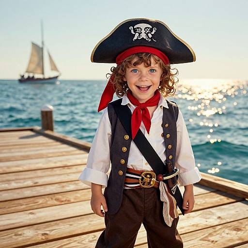 Young Pirate Boy on Sunlit Dock