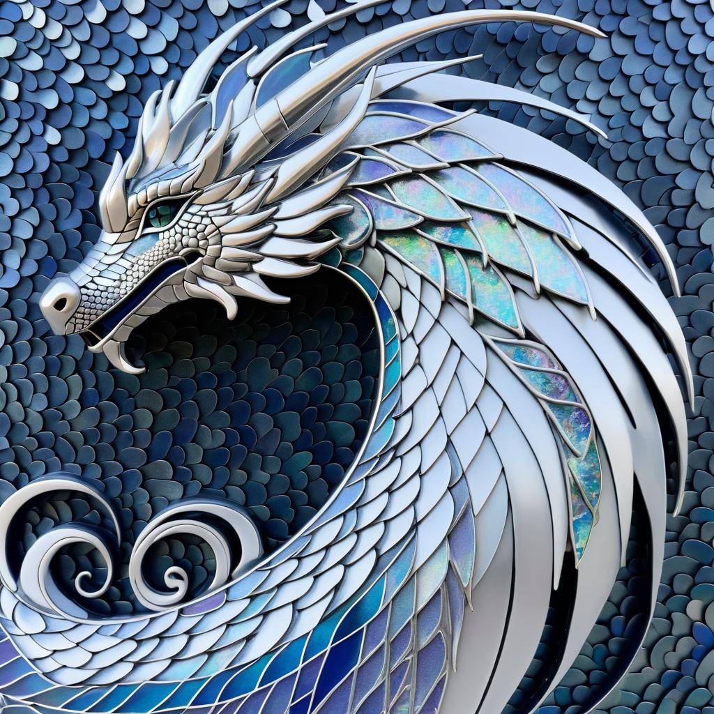 Art Nouveau Silver Dragon in Profile