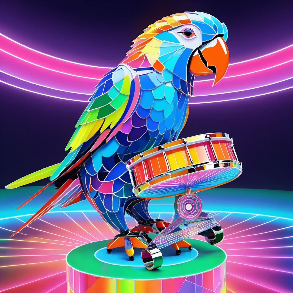 Vibrant Neon Chrome Parrot Sculpture