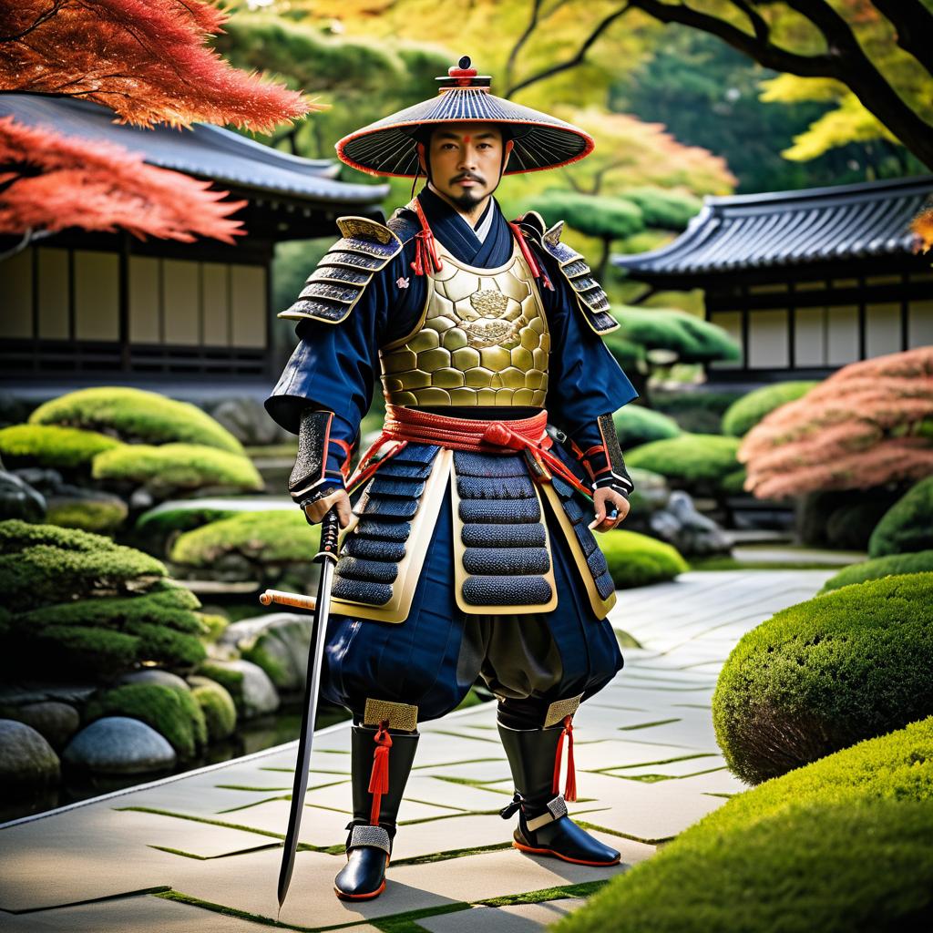 Fierce Samurai in Serene Garden