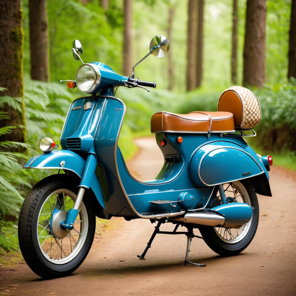 Classic Moped on Scenic Forest Path