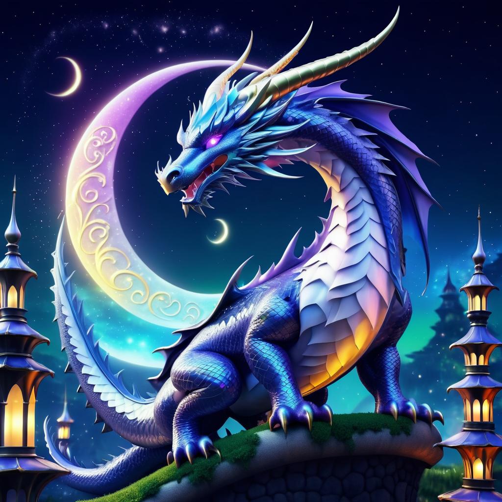 Majestic Dragon Under Crescent Moon