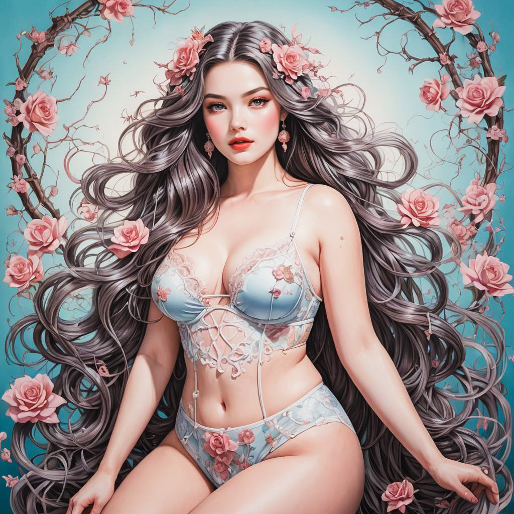 Surreal Blushing Beauty in Lingerie