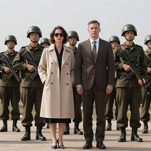 Man, Woman, Soldier on Platform