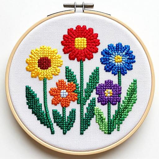 Colorful Floral Cross-Stitch Hoop