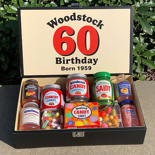 Photograph of a black gift box with open lid, containing 