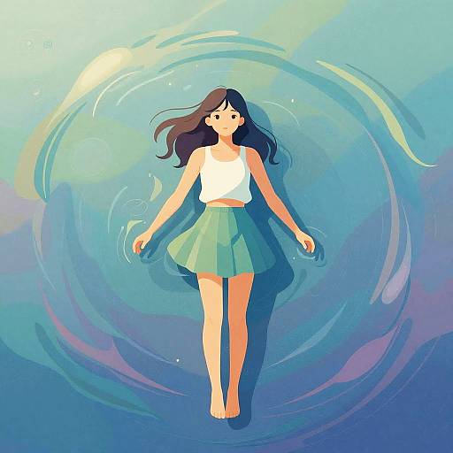 Illustration of Girl Floating on Water