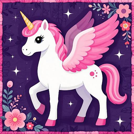 Magical Pink-Winged Unicorn Quilt