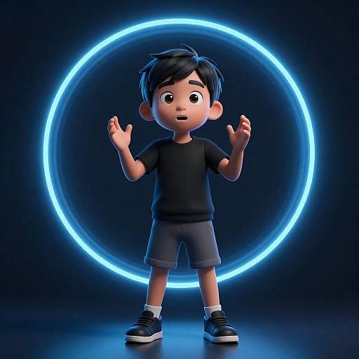 Surprised Boy in Glowing Blue Halo