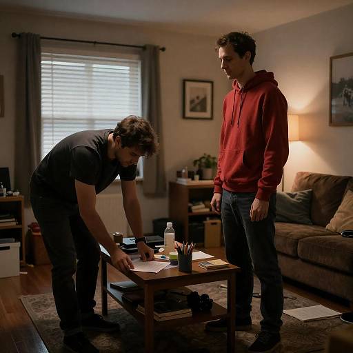 Candid Moment in a Cluttered Living Room